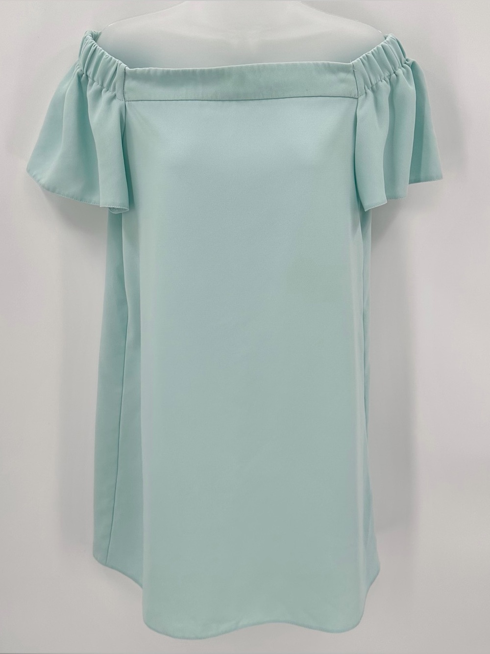 TOPSHOP Dress Womens US 8 Light Blue Aqua Trapeze Off Shoulder Shift Flutter Slv